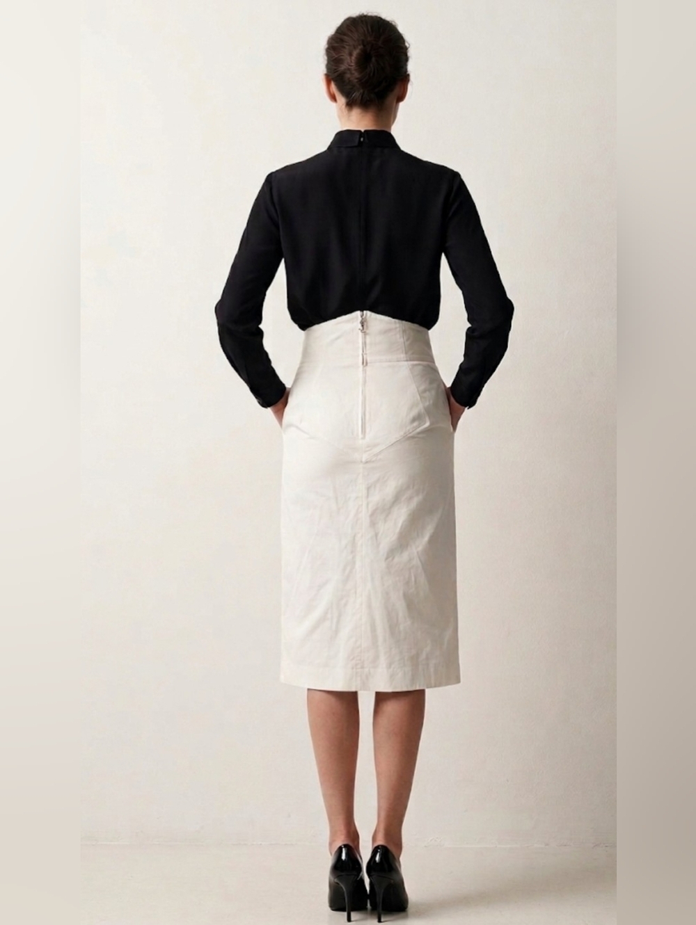 Archival YSL 2008 Stefano Pilati White Cotton Pencil Skirt - FR 36